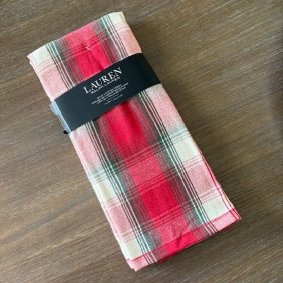 2 Ralph Lauren Red Green Cream Multi Tartan Plaid Christmas Kitchen Dish Towels - Picture 1 of 6